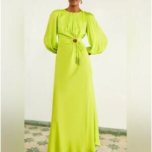 Farm Rio Neon Green Cutout Circle Maxi Long Sleeve Dress Size Small
